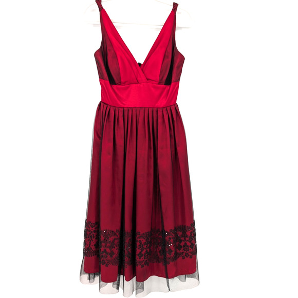 Y2K Morgan & Co Red Babydoll Mesh Layered Beaded Tulle Whimsigoth Formal Dress - Picture 2 of 13
